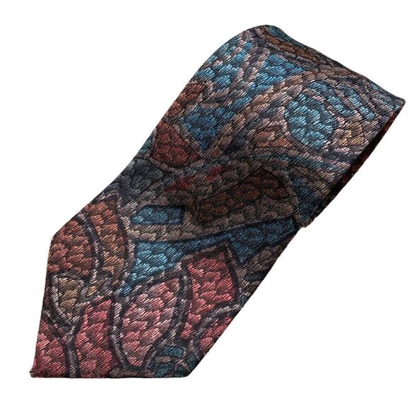 Vtg Oscar de la Renta Mens Necktie Tie Copper Turquoise Abstract Retro Designer - Picture 1 of 7